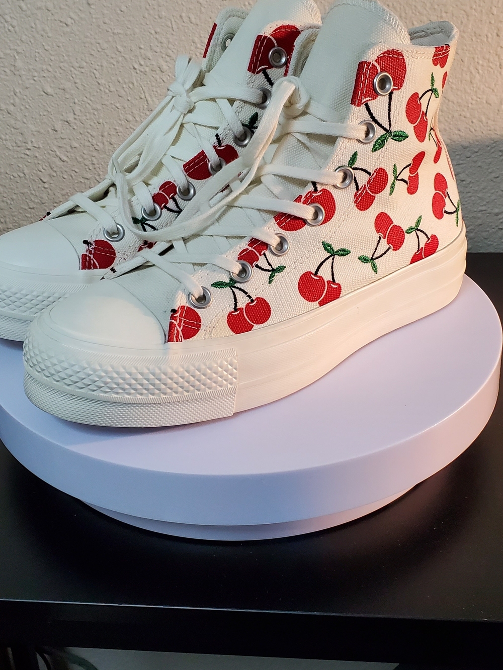 Converse Chuck Taylor High Top Sneakers - White with Red Cherry Print - Picture 5 of 11